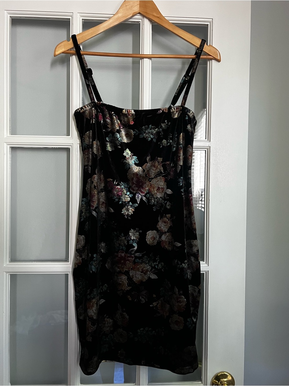 Rue21 Black Velvet Floral Slip Dress with Metallic Rose Accents